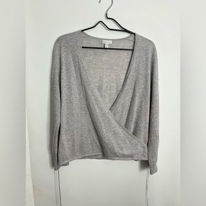 Garnet Hill 100% cashmere true wrap around marled grey cardigan top